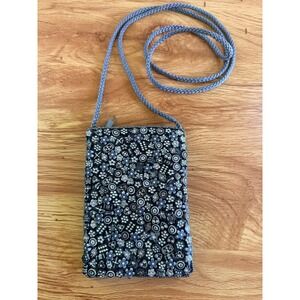 di Beaded Mini Crossbody Bag Grey Satin Floral Resin Charms Small Pouch
